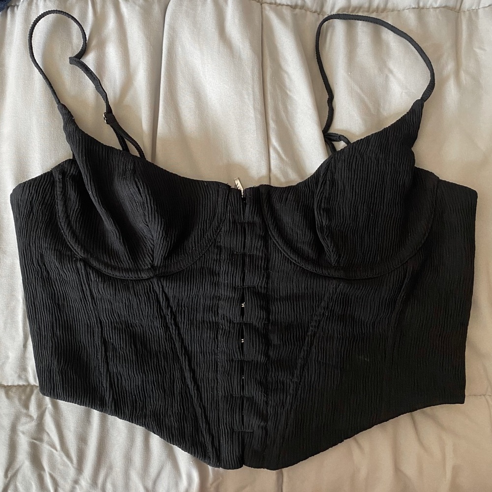 White Fox Black Corset Top